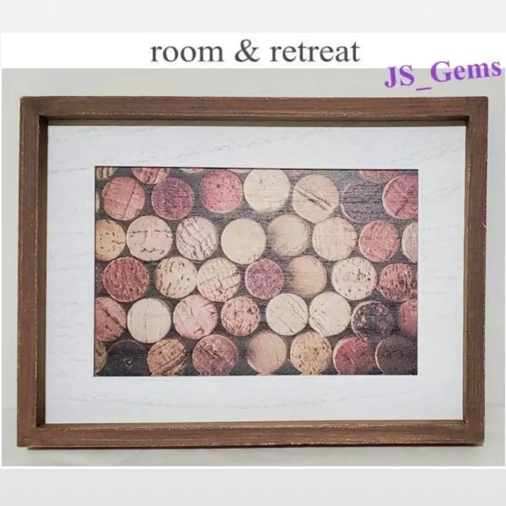 New Room & Retreat Wall Art Wine Corks Wood Framed Brown Picture Box Sign Décor